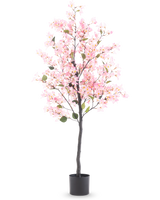 Plante artificielle Bougainvillier 150 cm rose avec fleurs roses et feuilles vertes dans un pot noir, isolée sur fond blanc.