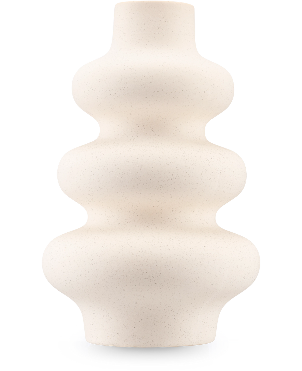 Le Vase Meadow 21 cm beige est un vase sculptural en céramique mate avec une forme ondulée et une surface lisse, représenté sur un fond blanc uni.