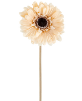 La fleur artificielle Gerbera 53 cm crème/marron se compose d'un seul gerbera artificiel de couleur pêche clair avec des pétales superposés et un cœur marron foncé sur une tige longue et mince, représenté sur un fond blanc uni.