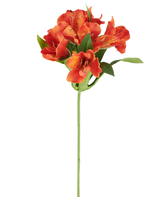 Fleur artificielle Alstroemeria, 47 cm, orange avec plusieurs fleurs tachetées et feuilles vertes sur fond blanc.