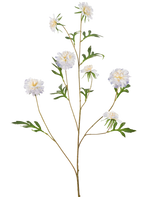 Une grande tige artificielle appelée Fleur de Bleuet Artificielle de 112 cm bleu clair avec de multiples branches, chacune avec des bleuets bleu clair et des feuilles vertes, sur un fond blanc uni.