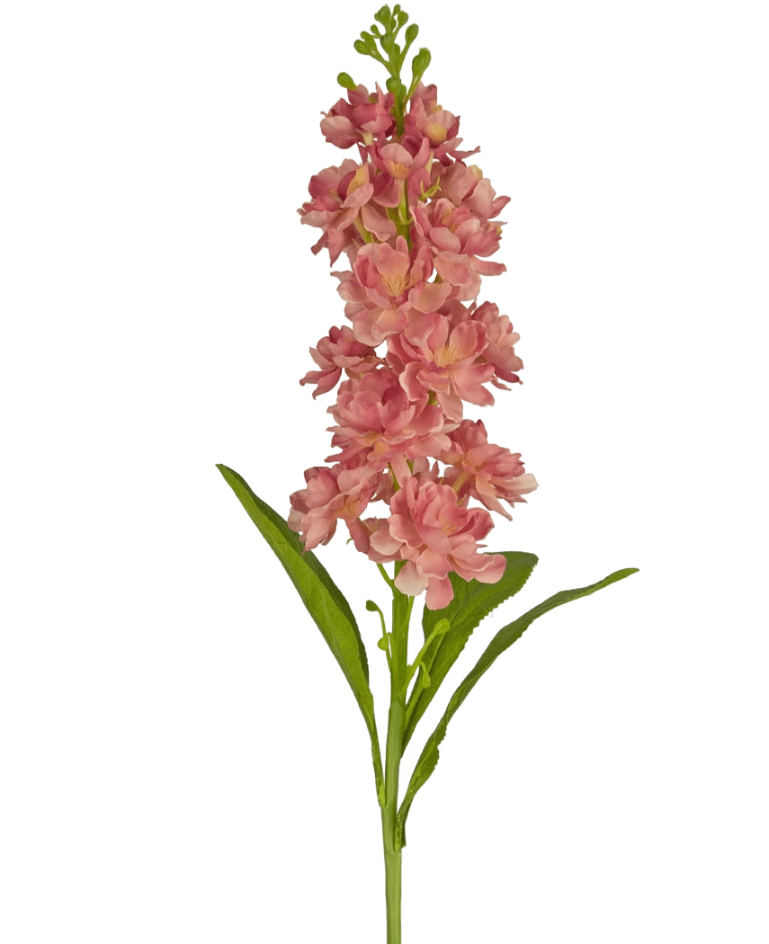La Fleur Artificielle Violier 78 cm rose est une fleur artificielle rose avec de multiples fleurs et feuilles vertes, présentée sur un fond blanc.