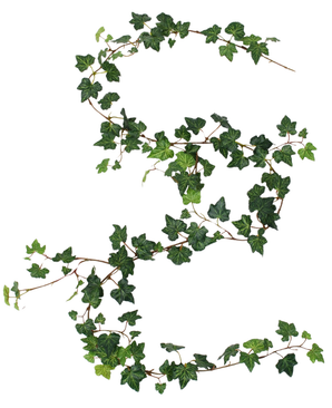 Une plante artificielle suspendue Guirlande de Lierre deluxe de 180 cm, verte, est drapée en forme de S sur fond blanc.