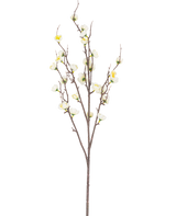 La Fleur de Cerisier Japonais Artificielle 94 cm blanche possède une seule branche marron avec de multiples pousses fines et de petites fleurs de cerisier artificielles blanches, sur un fond blanc uni.