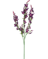 La Fleur Artificielle Cataire 75 cm rose est une simple tige artificielle avec trois branches de fleurs roses et violettes et de feuilles vertes, isolées sur un fond blanc.