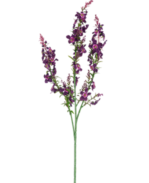 La Fleur Artificielle Cataire 75 cm rose est une simple tige artificielle avec trois branches de fleurs roses et violettes et de feuilles vertes, isolées sur un fond blanc.