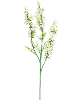 La Fleur Artificielle Cataire 75 cm blanche possède une seule tige verte avec de multiples branches de petites fleurs blanches et des bourgeons jaune-vert, isolés sur un fond blanc.