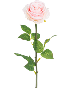 Une rose artificielle classique de 55 cm de haut, de couleur rose clair avec des feuilles vertes - Fleur artificielle Rose Classic 55 cm rose clair.