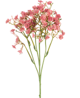 La Branche de Gypsophile Artificielle 48 cm rose vintage possède une seule tige verte avec de multiples branches fines, chacune décorée de bouquets de petites fleurs roses rondes, le tout sur un fond blanc uni.