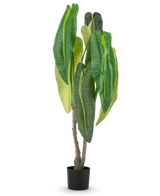 Een Kunstplant Anthurium 150 cm met grote bladeren in een pot.