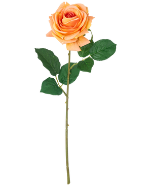 Une fleur artificielle Crystal touch rose hydratante Real Touch pêche, de 43 cm de haut avec des feuilles vertes, affichée sur un fond blanc uni.