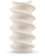 Le Vase Tiny Forst 21 cm beige est un grand vase en céramique avec une texture, une surface beige mouchetée et un design en spirale ondulée, idéal pour exposer des fleurs artificielles en soie sur un fond blanc.