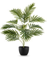 Le palmier artificiel Phoenix 65 cm, aux feuilles vertes luxuriantes, se dresse dans un élégant pot décoratif noir sur un fond blanc uni.