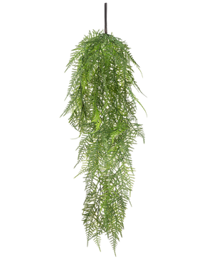 La plante artificielle suspendue asperge 78 cm a de longues feuilles vertes délicates qui tombent, créant une image luxuriante et réaliste sur un fond blanc uni.