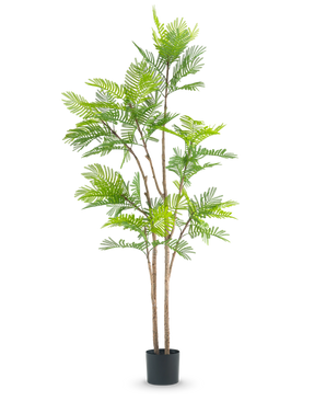 La fougère artificielle de 210 cm est une grande plante artificielle avec de multiples tiges brunes fines et des feuilles vertes luxuriantes ressemblant à des fougères, sur un fond blanc uni.