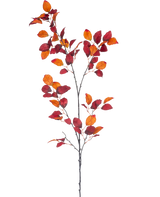 La Branche Artificielle Hêtre Rouge 156 cm est une branche unique à tiges multiples, avec des feuilles d'automne rouge vif et orange sur un fond blanc uni.