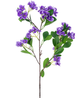 La Fleur Artificielle Boule de Neige Real Touch Lilas 80 cm possède une seule branche artificielle avec des bouquets de fleurs lilas vibrantes et des feuilles vertes sur plusieurs tiges, sur un fond blanc uni.