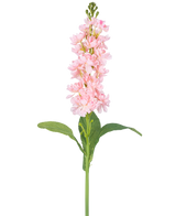 La Fleur Artificielle Violier 78 cm rose est une fleur artificielle simple rose clair avec de multiples petites fleurs le long de la tige dressée et des feuilles vertes, sur un fond blanc.