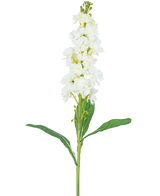 La Fleur Artificielle Violier 78 cm blanche possède une longue tige avec des fleurs blanches en grappes au sommet et de longues feuilles vertes, sur un fond blanc uni.