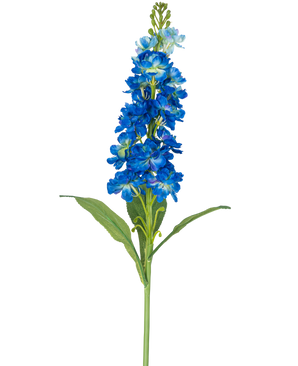 La Fleur Artificielle Violier 78 cm bleu est une seule tige de fleur bleue artificielle avec de multiples fleurs vibrantes et des feuilles vertes, parfaites pour la décoration.
