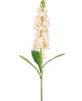 Une seule fleur artificielle Violier 78 cm crème présente plusieurs fleurs crème clair et des feuilles vertes sur un fond blanc uni.