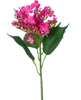 Un hortensia papillon à fleur artificielle unique, de 72 cm de haut, avec des fleurs artificielles rose vif et des feuilles vertes, sur un fond blanc.