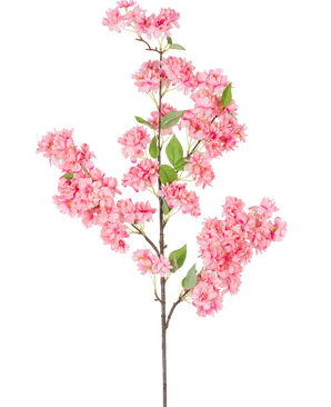 La Fleur de Cerisier Artificielle 100 cm rose est une seule branche de fleur de cerisier artificielle avec des bouquets de fleurs rose vif et des feuilles vertes, parfaites pour un usage décoratif.
