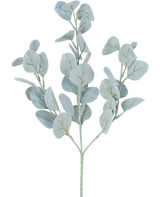 La fleur artificielle d'eucalyptus d'environ 68 cm a des feuilles rondes vert clair sur de fines tiges, joliment isolées sur un fond blanc.