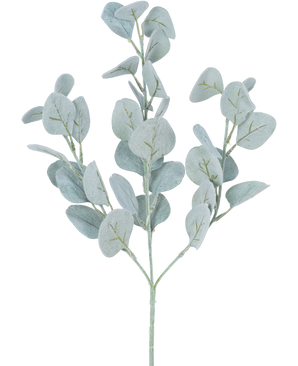 La fleur artificielle d'eucalyptus d'environ 68 cm a des feuilles rondes vert clair sur de fines tiges, joliment isolées sur un fond blanc.