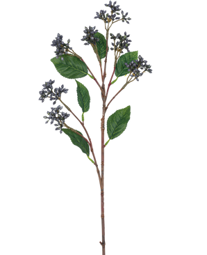 La Branche Artificielle Baies 64 cm bleu acier possède une seule branche artificielle avec des grappes de petites baies bleu acier et plusieurs feuilles vertes sur des tiges rouge-brun, parfaites pour la décoration.