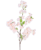 Une seule fleur de cerisier artificielle de 100 cm rose clair présente des bouquets de fleurs de cerisier rose clair avec des feuilles vertes sur fond blanc.