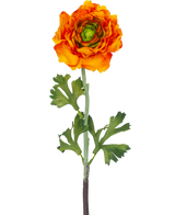 La Fleur Artificielle Ranunculus 51 cm orange est une fleur artificielle de renoncule orange avec des pétales superposés et des feuilles vertes sur une longue tige, parfaite comme accent décoratif.