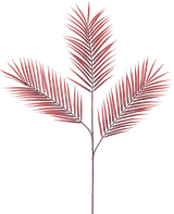 La Fougère Branche Artificielle 100 cm rouge possède cinq feuilles de palmier rouges longues et étroites s'étendant à partir d'une seule tige, sur un fond blanc uni.
