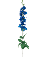 La fleur artificielle Larkspur Real Touch bleu foncé 90 cm a une haute tige unique avec des fleurs superposées bleu foncé vibrantes et des feuilles vertes, sur un fond blanc uni.