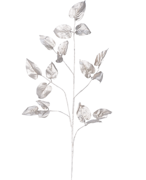 L'Art Branch Salal 90 cm champagne présente des branches délicates aux tiges multiples et aux feuilles ovales dans une finition métallisée champagne brillante, sur un fond blanc uni.