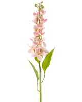 Une seule fleur artificielle pomme asiatique de 84 cm rose avec des fleurs rose pâle et de fines feuilles vertes, disposées verticalement sur un fond blanc.