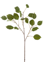 La branche d'hortensia artificielle 75 cm verte possède une tige élancée avec plusieurs branches plus petites, chacune décorée de plusieurs feuilles vertes de forme ovale, sur un fond blanc uni.
