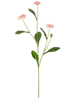 La Fleur Artificielle Summer Star 57 cm rose a une longue tige verte avec trois fleurs roses ressemblant à des marguerites et plusieurs feuilles vertes, sur un fond blanc uni.