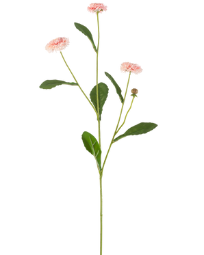 La Fleur Artificielle Summer Star 57 cm rose a une longue tige verte avec trois fleurs roses ressemblant à des marguerites et plusieurs feuilles vertes, sur un fond blanc uni.