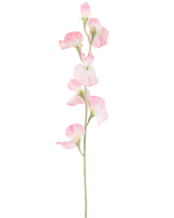 Une seule fleur de pois artificiel, de 64 cm de haut, avec des pétales rose clair et une tige vert clair, isolée sur fond blanc.