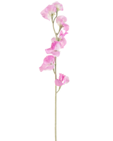Une seule fleur artificielle de pois rose de 64 cm a des pétales roses délicats et une tige vert clair, sur un fond blanc uni.