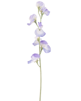 Une seule fleur de pois artificiels de 64 cm de lavande, avec plusieurs délicates fleurs violet clair et tiges vertes, isolées sur un fond blanc.
