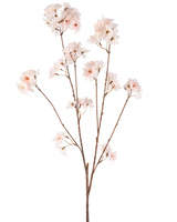 La Fleur Artificielle Fleur de Cerisier 114 cm blush possède une seule tige marron avec plusieurs branches surmontées de délicates fleurs de cerisier rose blush, joliment isolées sur un fond blanc.