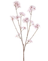 La Fleur de Cerisier Artificielle 114 cm rose clair possède une seule branche marron avec de multiples tiges fines, chacune décorée de bouquets de délicates fleurs de cerisier rose clair, sur un fond blanc uni.