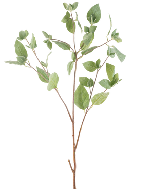 La Branche Artificielle Feuille de Menthe 97 cm verte possède plusieurs tiges fines avec des feuilles ovales vertes sur un fond blanc uni.