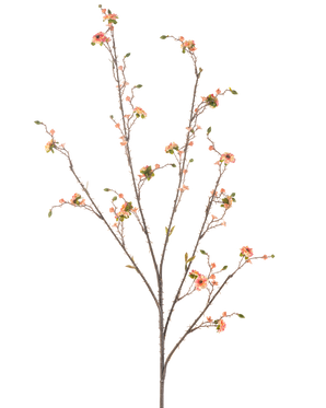 La Fleur Artificielle Marguerite 108 cm rose est une branche artificielle haute et élancée à plusieurs ramifications, décorée de petites fleurs roses ressemblant à des marguerites et de feuilles vertes, sur un fond blanc uni.
