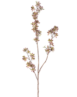 La Fleur Artificielle Flowers 102 cm violet/vert possède une seule tige marron avec de multiples branches, chacune décorée de petites feuilles tachetées violettes et vertes, sur un fond uni blanc.