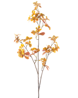 La Branche Artificielle Enkianthus 112 cm jaune est une branche artificielle unique avec de multiples tiges et des feuilles d'automne jaunes, sur un fond blanc uni.