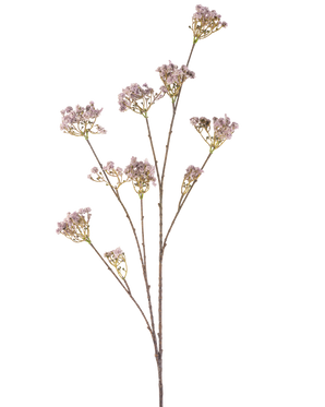 La Fleur Artificielle Baby's Breath 112 cm lilas possède une tige élancée aux multiples branches, chacune décorée de bouquets de délicates fleurs violet clair, sur un fond uni blanc.