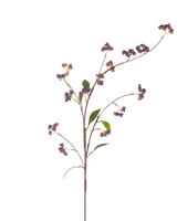 La Fleur Artificielle Baies 95 cm violette possède une seule tige marron aux multiples branches, ornée de grappes de baies violettes et de quelques feuilles vertes, parfaitement isolées sur un fond blanc.